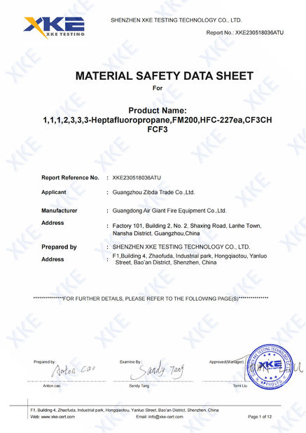 中国 Guangdong Air Giant Fire Equipment Co.,Ltd. 認証